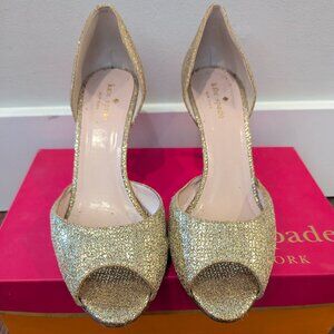 Kate Spade Sage D'Orsay Gold Peep Toe Pumps - Size 9